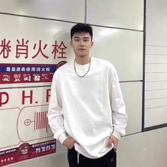 300g American heavy-duty pure cotton tuck-in basic white autumn round neck men's base layer long sleeve T-shirt