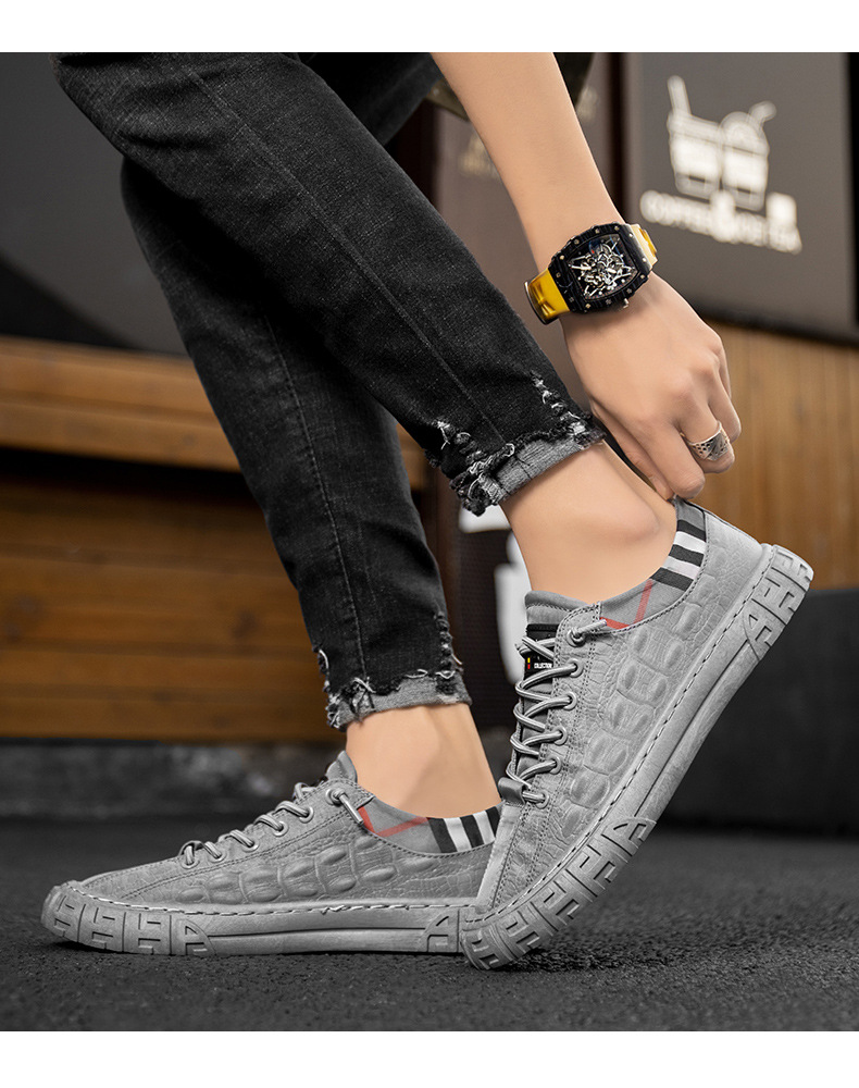 Comfortable and breathable 2023 ice silk spirit men's shoes spring and summer fashion trend board shoes ball canvas crocodile pattern casual shoes_voghion.com