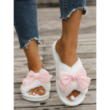 G 66665 Plush Bow Cotton Slippers ë�޺���������Ь�羳��
