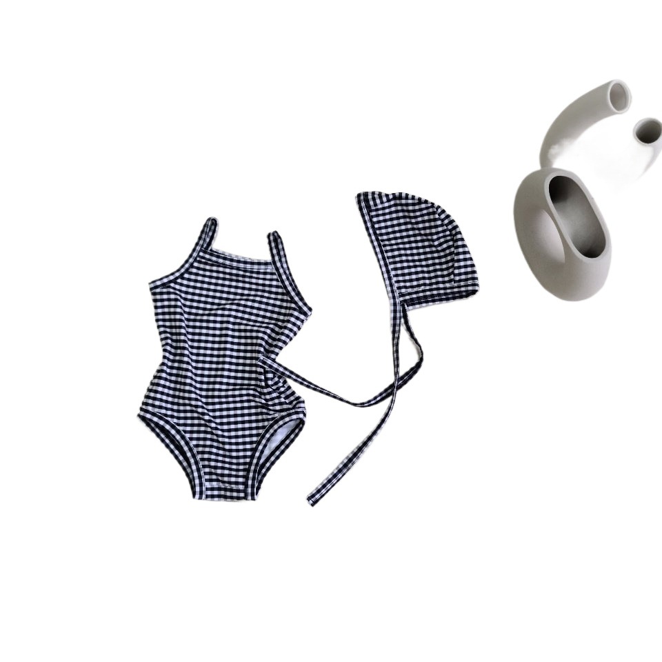 Traje de baño de una sola pieza de la honda recién nacida de las niñas de estilo coreano ins bebé infantil impreso traje de baño de triángulo de una sola pieza con capucha