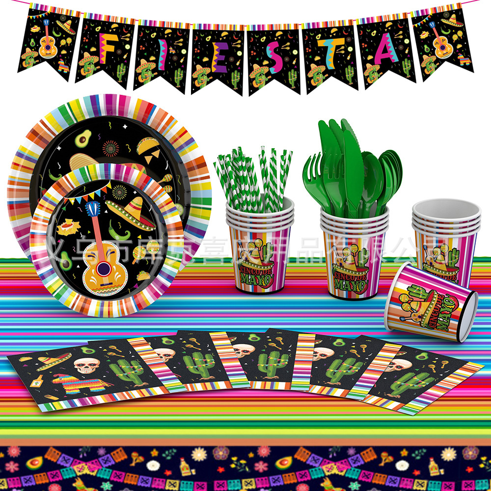Nuevo México carnaval fiesta vajilla decoración suministros Festival tire bandera cena placa papel tejido decoración traje