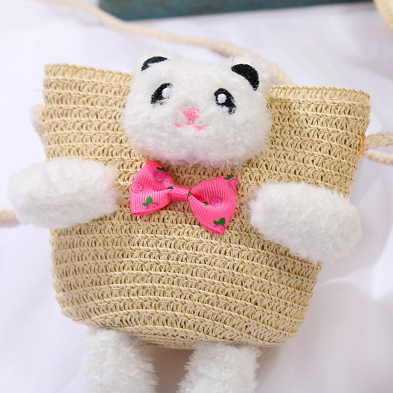 138g Weight Weave Fashion Element Zipper Closure Type Single Shoulder Strap Strap Type Straw Bag Bags Type Casual, Holiday Occasion Straw Material Animal, Cartoon Pattern Spring&Summer Season Kid'S Gender Cute Style Round, Bucket Shape Kid'S Straw Animal Cartoon Cute Weave Round Bucket Zipper Straw Bag 23
