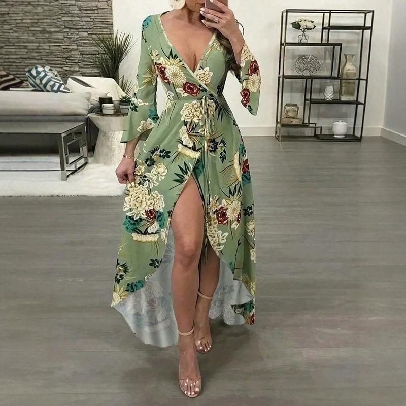 2026 New Style Women's Elegant Floral Print Wrap Maxi Dress