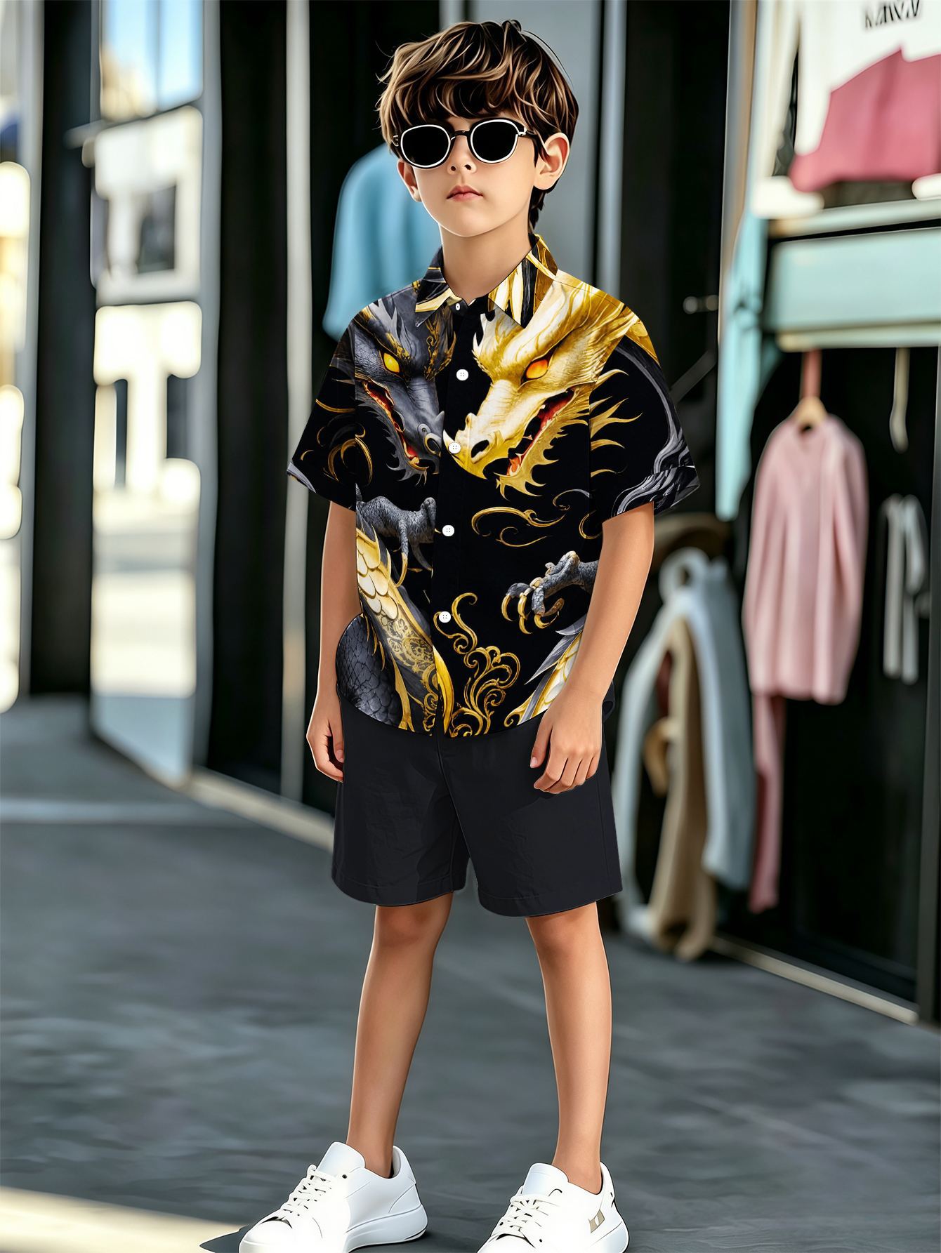 Boys Shirt And Shorts Set With 3d Printed Patterns For Summer_voghion.com