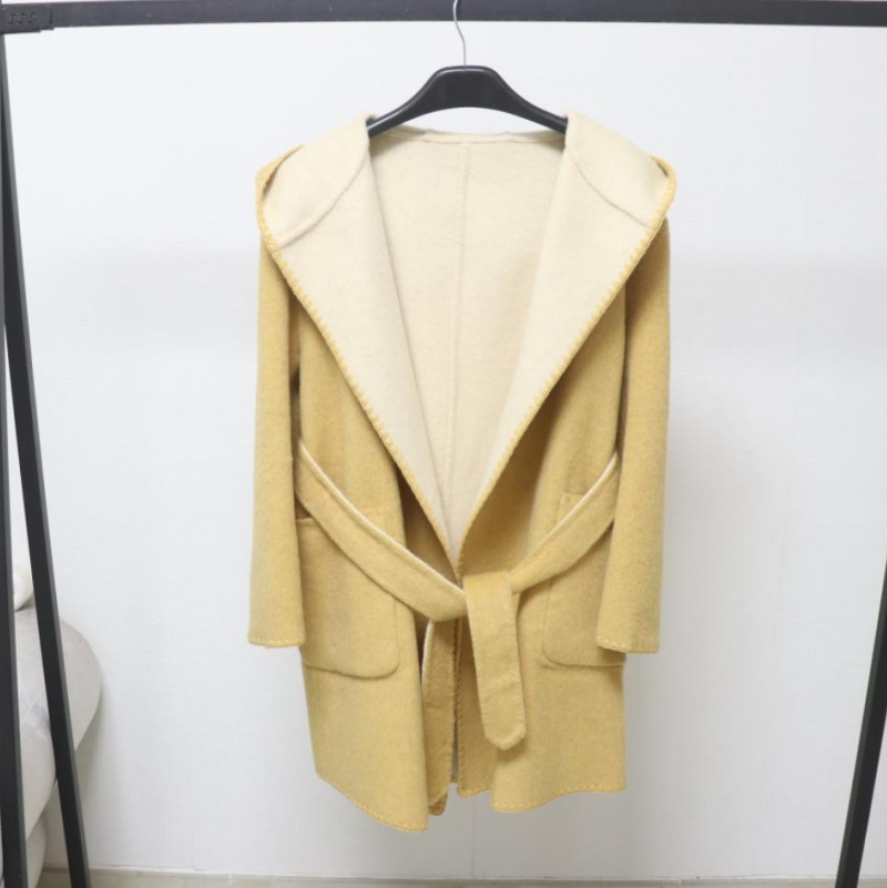 欧洲站秋新款双面羊毛大衣女中长款连帽系带两面穿小个子毛呢外套