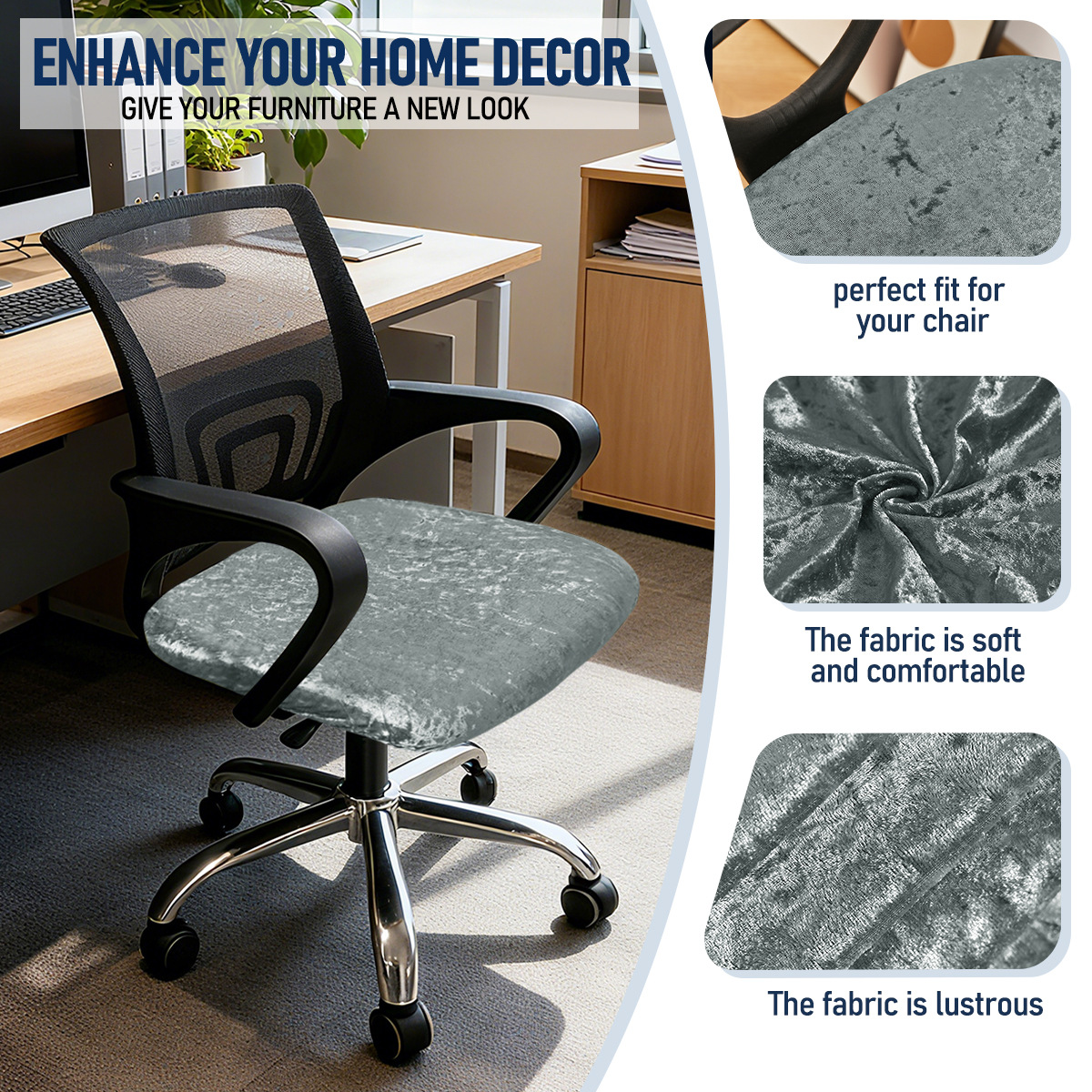 TEMU spot transfronterizo nuevo elástico oro veludo silla de oficina cubierta de cojín cubierta de banco a prueba de polvo universal