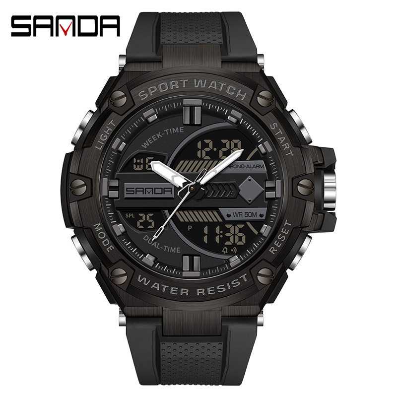 SANDA 3185 nuevos hombres electrónicos reloj de moda deportes al aire libre luminoso impermeable reloj despertador