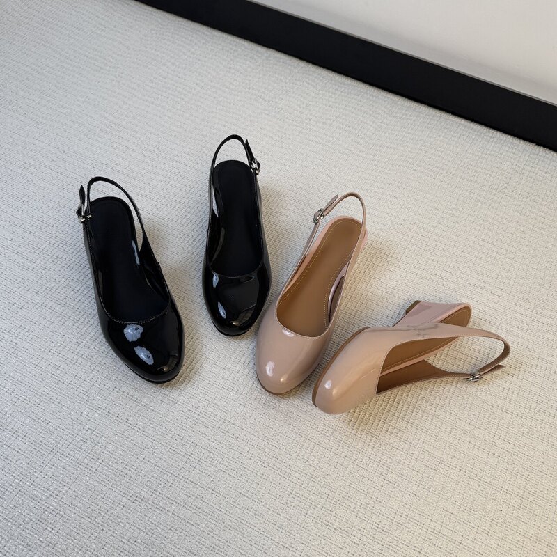 2026 Spring New Elegant Wedge Heel Black Patent Leather Round Toe Soft Sole Commuter Shallow Backless Leather Shoes 2026 Spring New Elegant Wedge Heel Black Patent Leather Round Toe Soft Sole Commuter Shallow Backless Leather Shoes