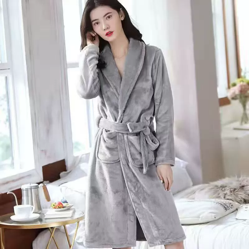 Фланелевый халат, коралловый бархат, длинная демисезонная пижама, увеличенная плотность
