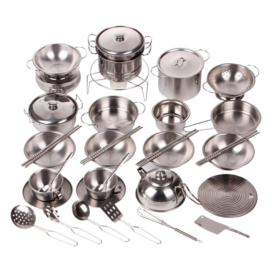 Children's Stainless Steel Kitchenware Baby Cooking and Cooking Doll's Girl's Play Kitchen Toy Set