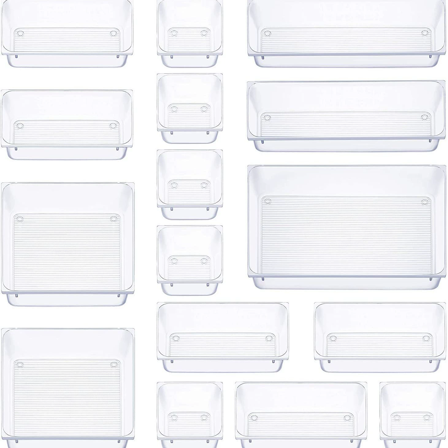 Transparent Storage Box Set, Multi-Size PET/PS Organizers for Dressing Table, Stackable