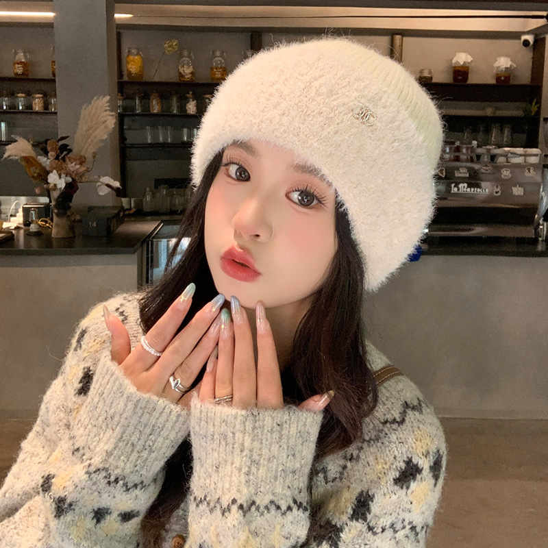 冬季帽子女款时尚百搭针织帽加厚保暖毛线帽可爱甜美显脸小毛绒帽|undefined