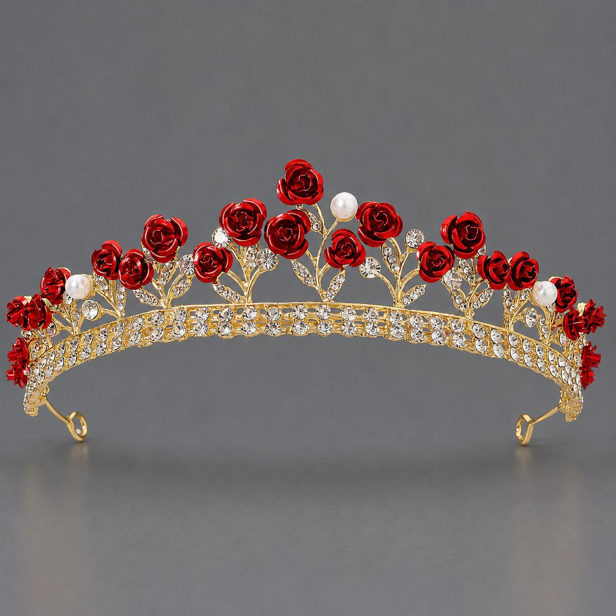 Corona Barroca Retro con Cristales Rojos de Aleación y Cristal Rojo, Acabado galvanizado, para desfiles, bodas y fiestas image 33