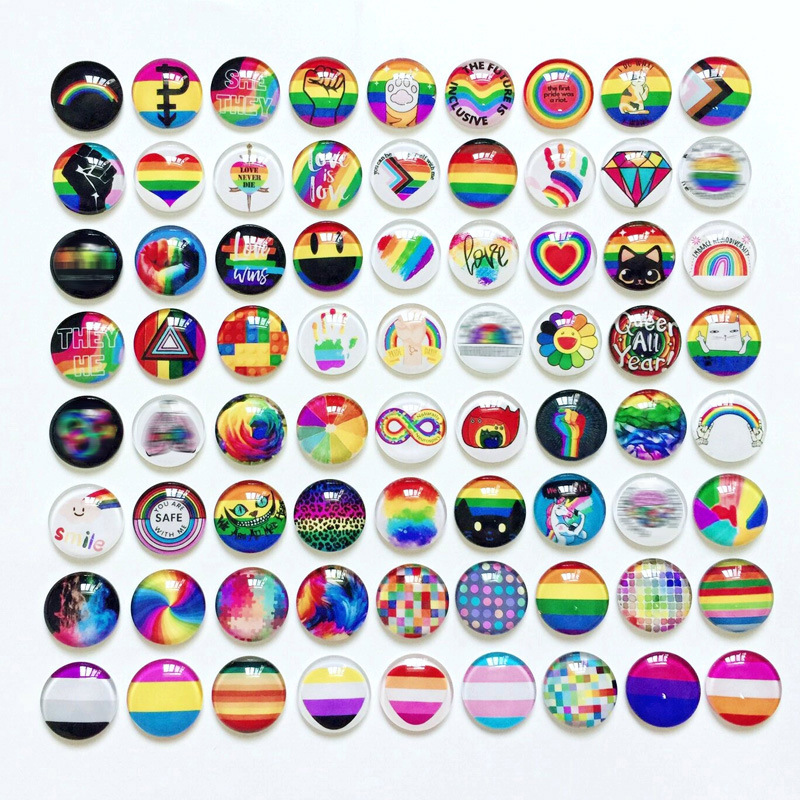 Cross-Border Creative Rainbow Badge Striped Heart Round Gemstone Brooch Small Gift Jewelry Versatile Couple Badge