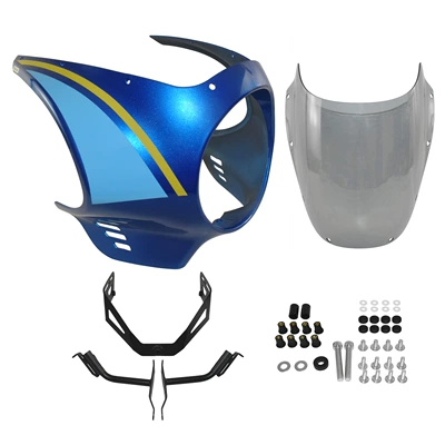 for Yamaha Xsr900 22-25: Motorcycle front windshield - blue-headlight-cover-smoke-gray-windshield
