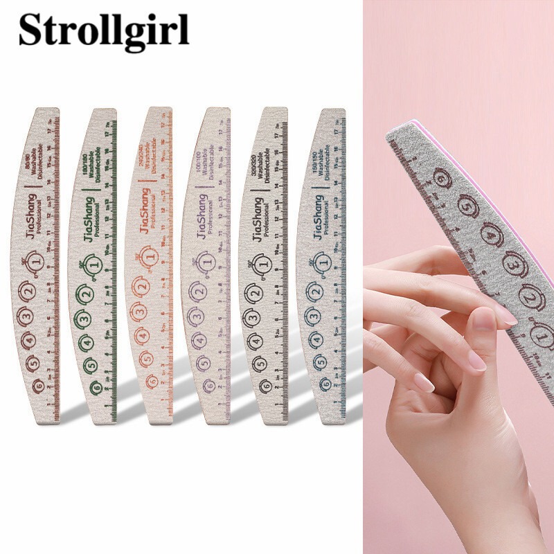 New Measuring Ruler Half-Moon Nail File Rub Strip Wholesale Manicure Sand Strip Manicure Tool Six-Piece Set Polishing Strip File