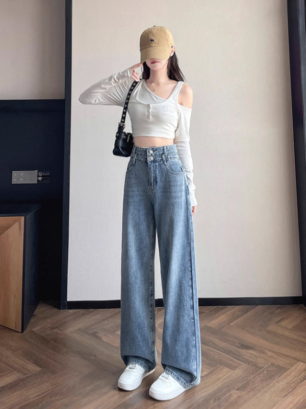 直筒牛仔裤女2025秋冬新款高腰显瘦窄版垂感小个子女式牛仔裤7258|undefined