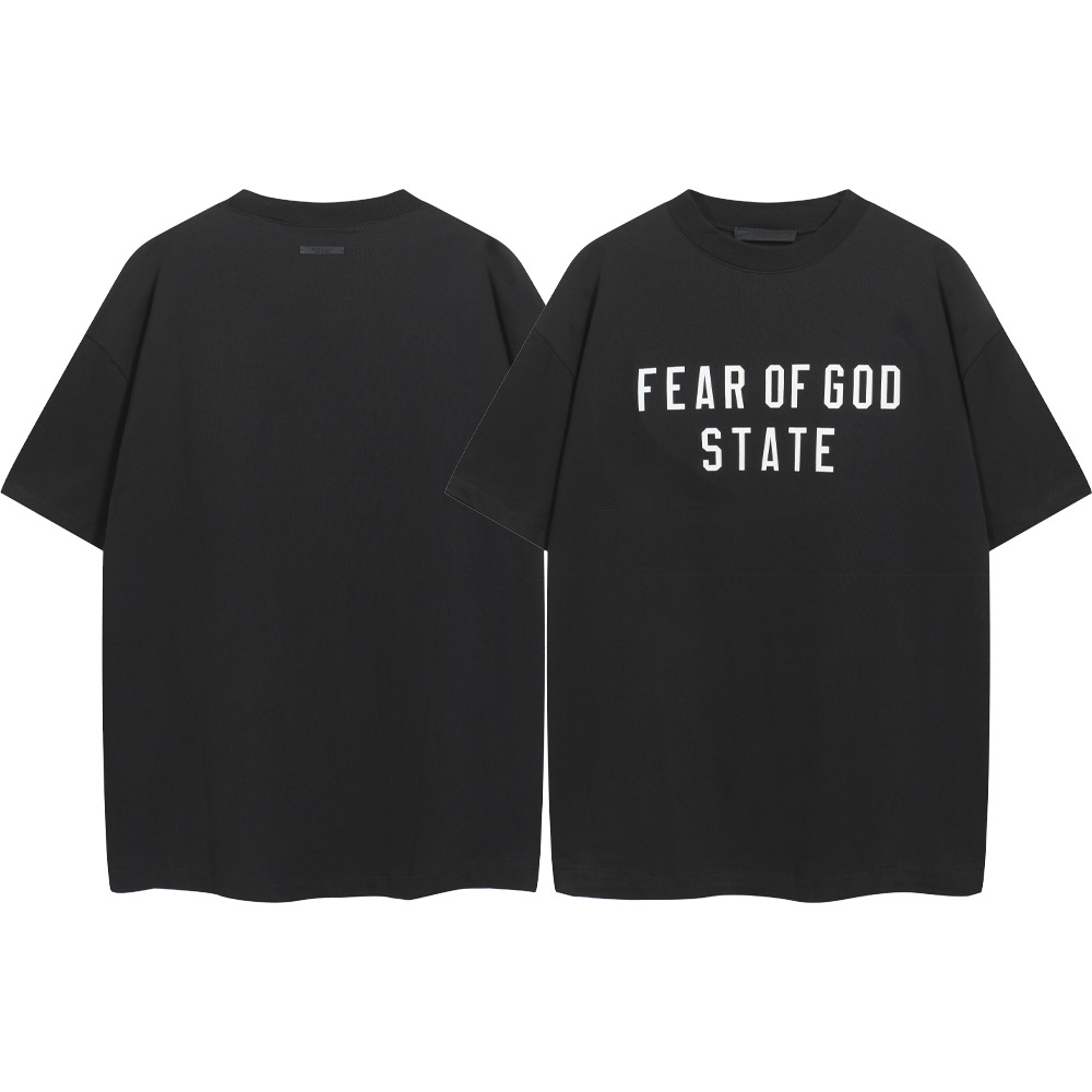 24FW nuevo FOG ESSENTIALS peso pesado letra impresa hombres y mujeres cuello redondo suelta camiseta de manga corta marea