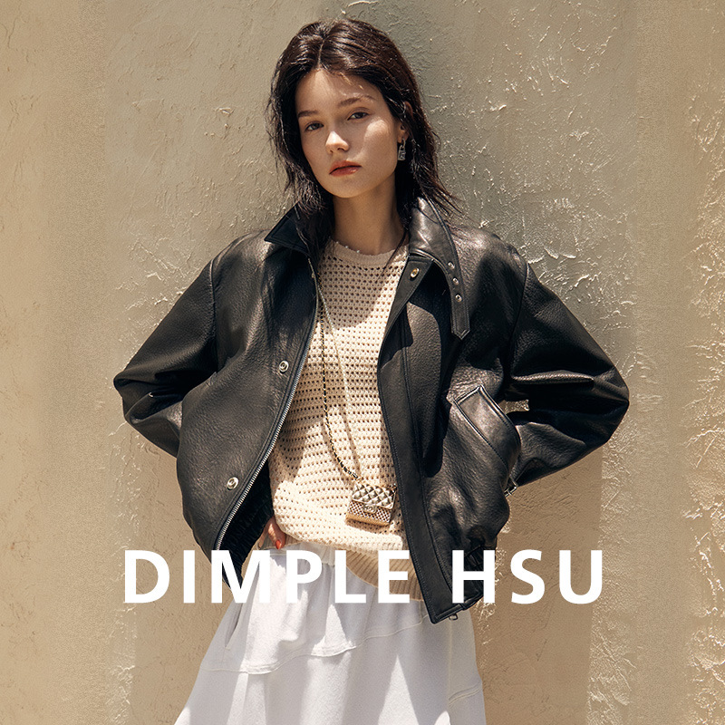 2025 Autumn and Winter New Haining Motorcycle Jacket High-End Leather Jacket Women's Genuine Leather Foam Leather Sheepskin Short Jacket