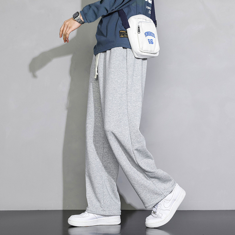 Men's Sports Pants Spring and Autumn 2025 New Loose Straight Gray Sweatpants Youth Wide-Leg Casual Long Pants