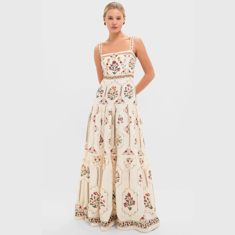 European and American Cross-Border 2026 Aliexpress Amazon Independent Site Elegant Casual Sleeveless Floral Patchwork Flared Dress