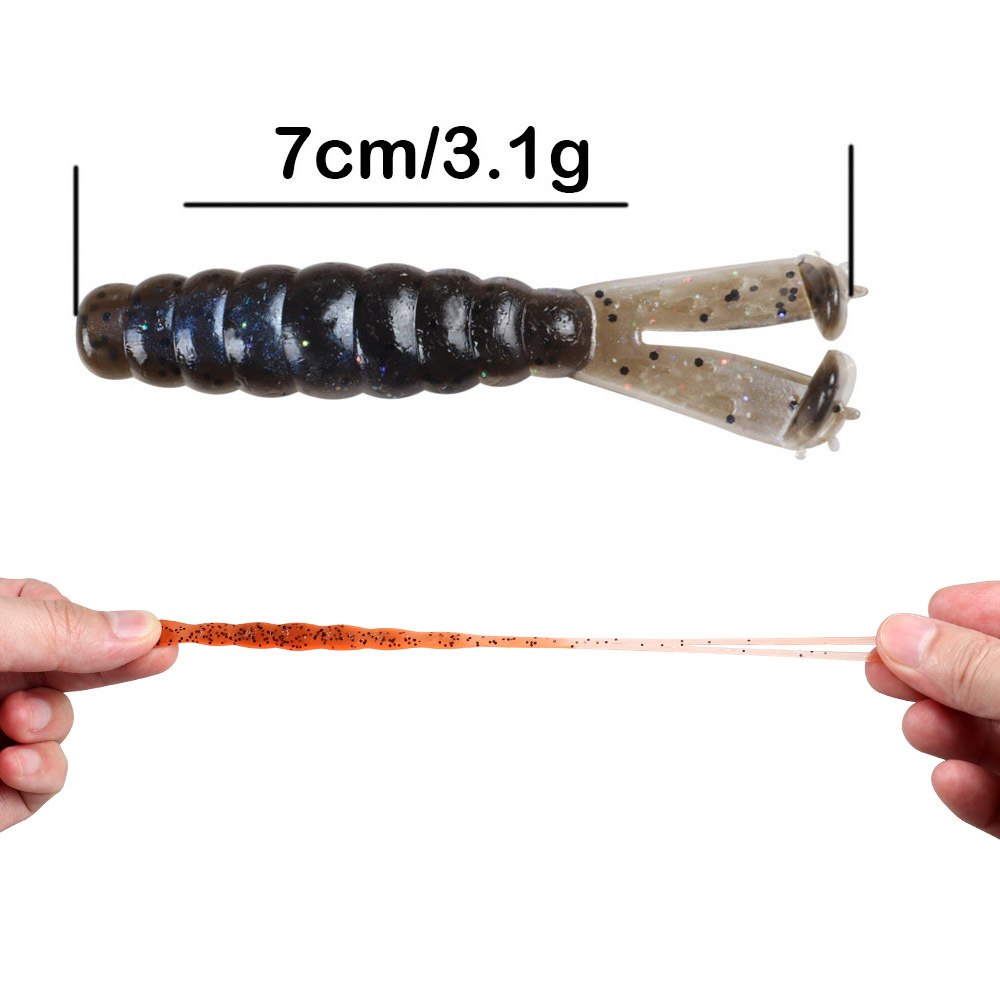 Sal TPR ZMAN flotante doble T cola cebo suave 7cm/3G grupo de pesca nede gusano suave Luya negro pit Bass al por mayor