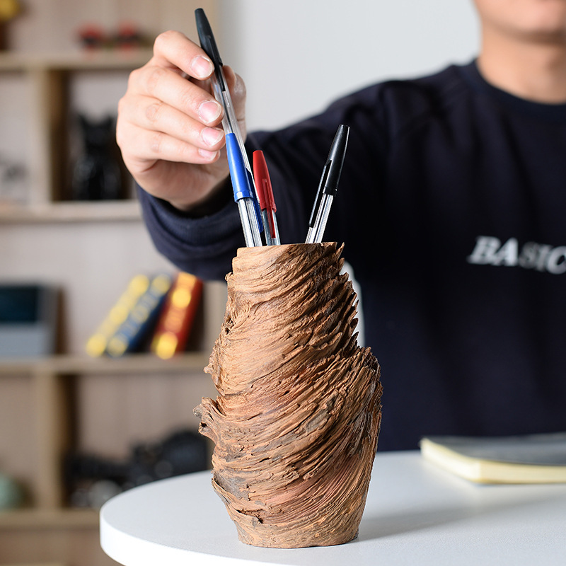 Pen Container Natural Log Vase Flower Arrange Root Carving Weathered Wooden Decorations TV Cabinet Tea Table Ornaments Small