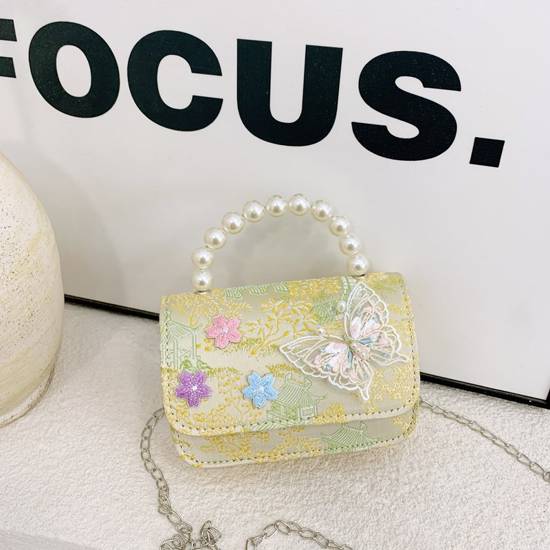 Bolsas de niños nuevas bolsas de mano de perlas de estilo nacional, bolsas de cadena de arco de bordilla princesa, bolsas de hombro de moda nacional de niñas lotes