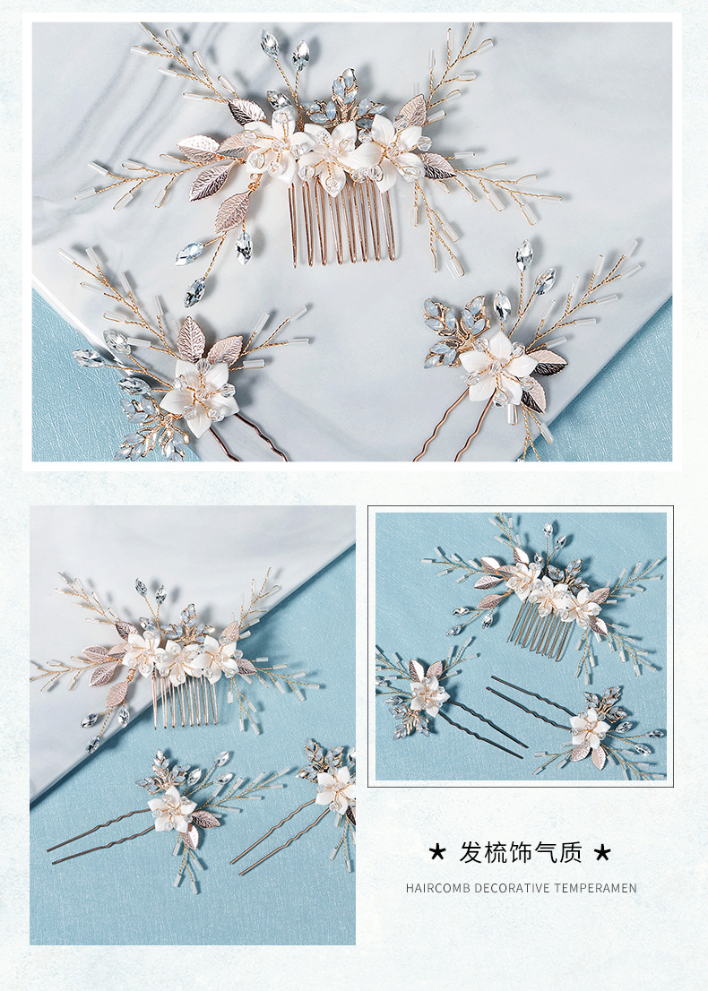 Bride jewelry flower rhinestone insert comb