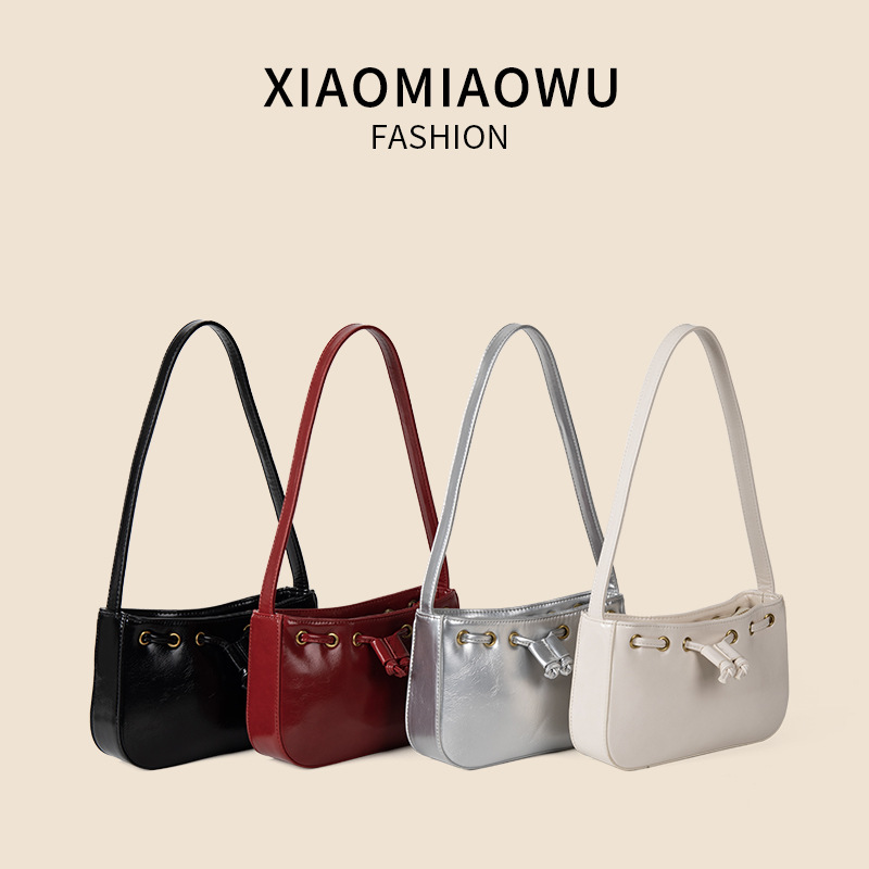 Lässige rote PU-Schultertasche mit Kordelzug-Reißverschluss, vielseitige kleine quadratische Tasche, High-End-Feeling, Achseltasche im neuen Herbststil_voghion.com