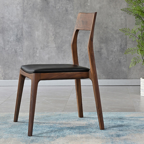 North American Black Walnut Dining Chair, Nordic Simple Chair, Restaurant Large Cloud Chair, Hiroshima Chair, Solid Wood with Soft Padding, Genuine Leather Chair