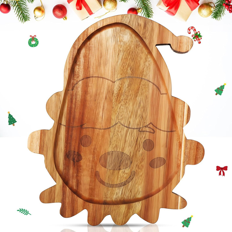 Acacia Wood Serving Platter, Christmas Dinner Plate, Wooden Cutting Board, Christmas Serving Platter, Cheese Bread Cookie Plate
