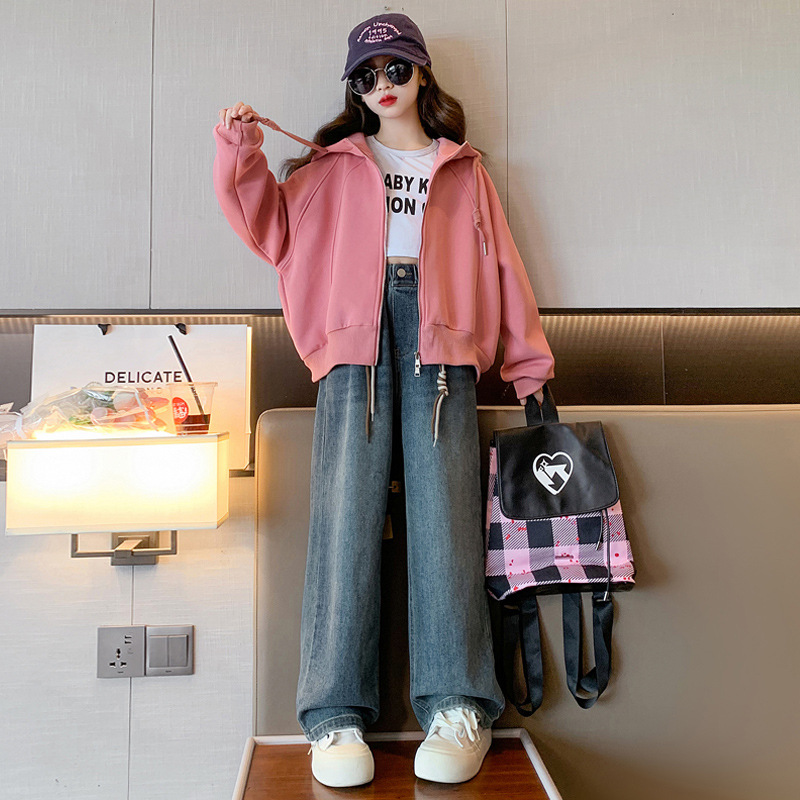 vêtements pour filles en automne 2024, nouvelle version coréenne chinoise. Sweat-shirt cardigan ample à manches longues pour enfants. Étudiant_voghion.com