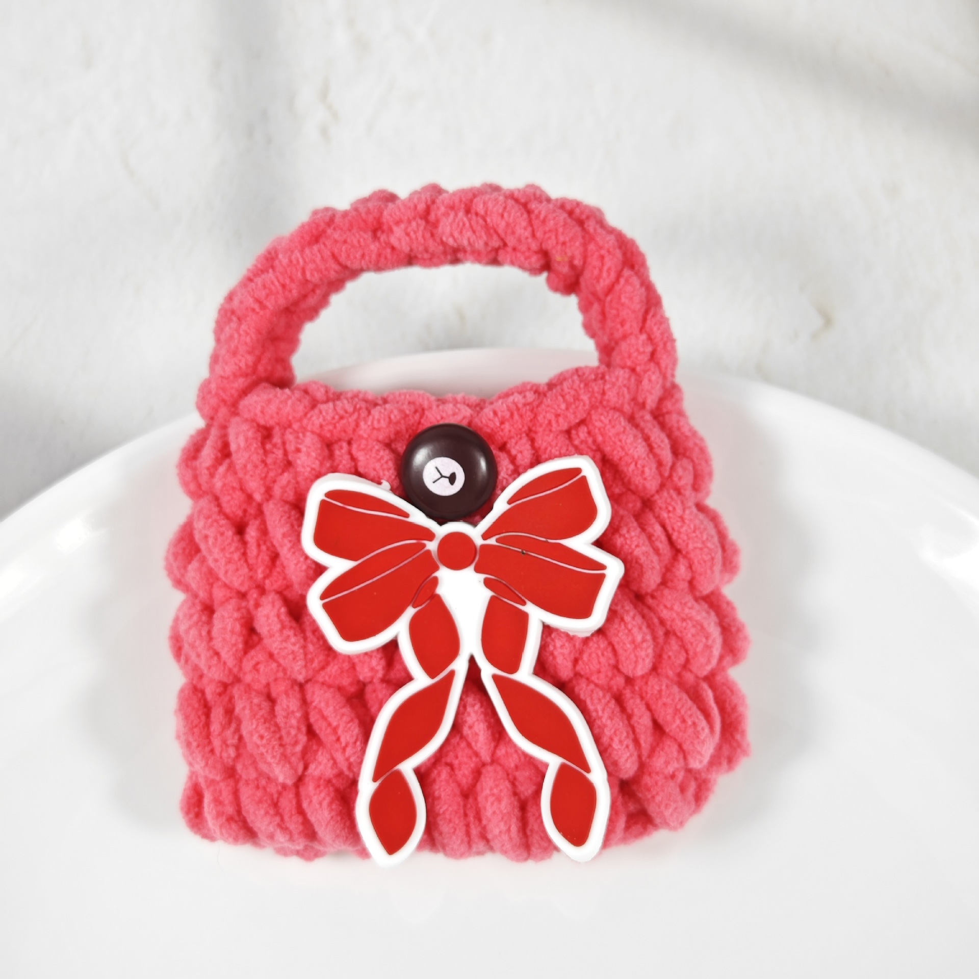 Nuevo lindo oso regalo tipo arco bolsas de auriculares de punto bolsas de cambio de color sólido bolsas de cambio de peluche