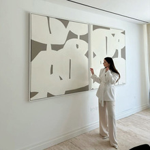 现代手绘奶油风玄关装饰画肌理感侘寂风餐厅艺术挂画高级感立体画