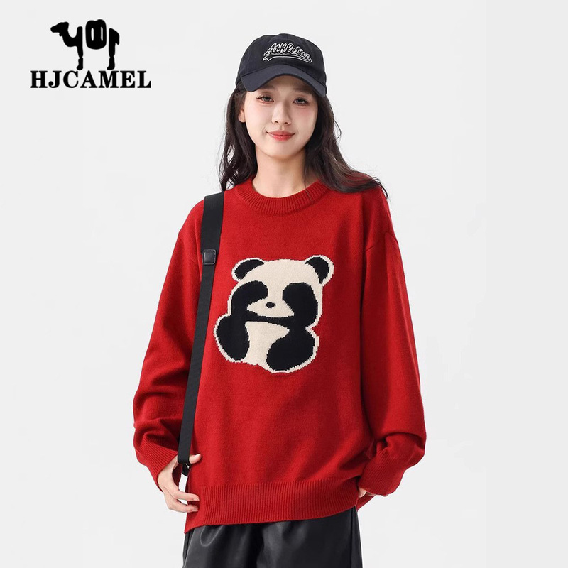 Camel HJCAMEL Little Panda Sweater Women's Autumn and Winter High-end Lazy Thickened Inner Round Neck Sweater Camel HJCAMEL Little Panda Sweater Women's Autumn and Winter High-end Lazy Thickened Inner Round Neck Sweater