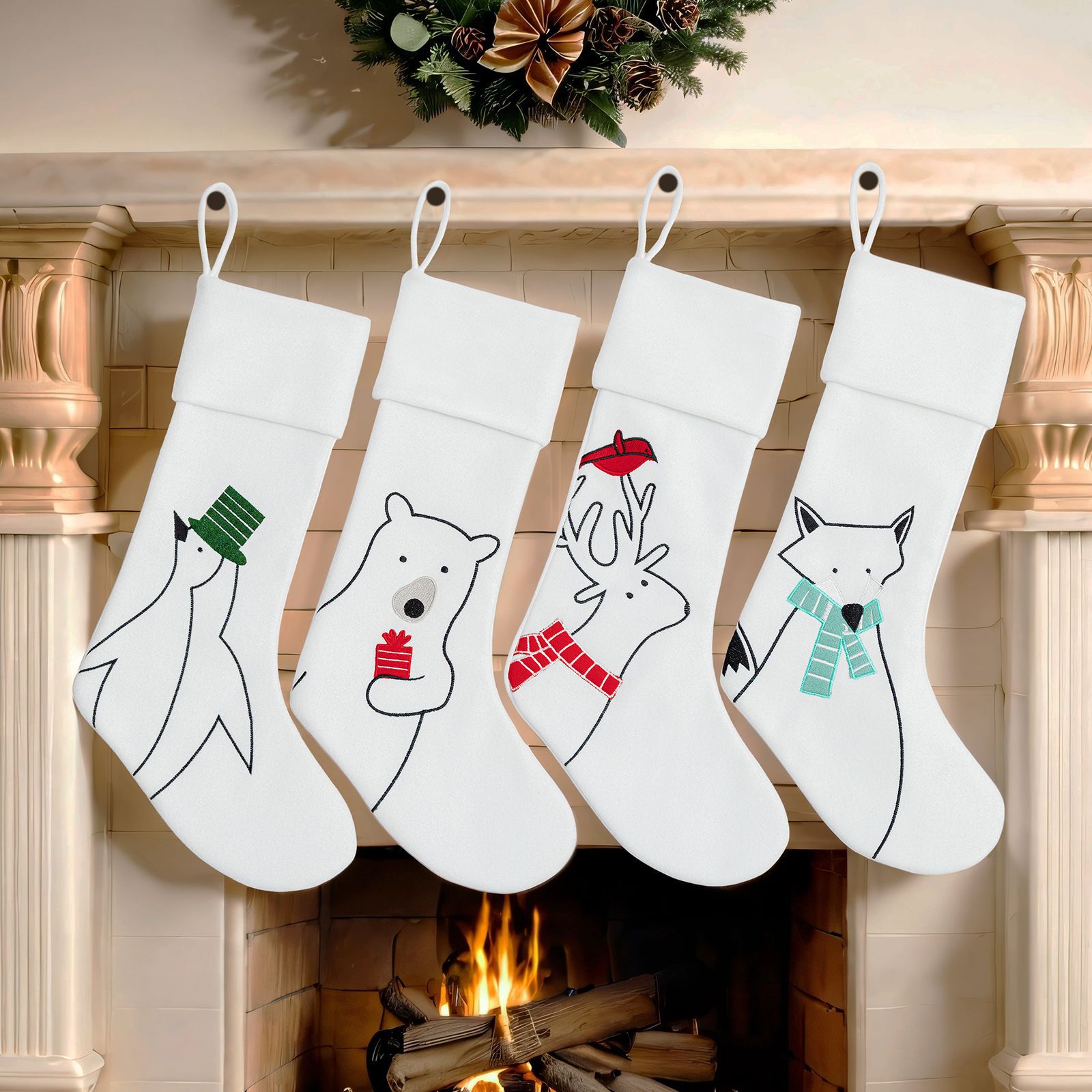 Navidad transfronteriza calcetines de Navidad blancas lindas rayas calcetines de decoración de Navidad grandes bolsas de regalo pingüino bolsas de dulces