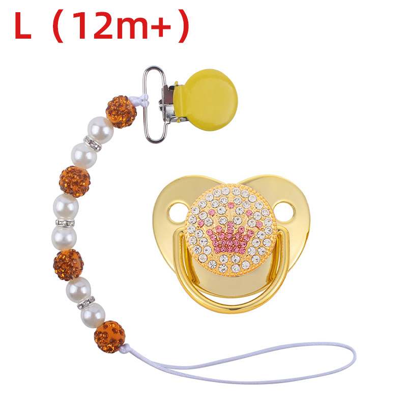 Nuevo bebé suministros corona patrón chupete bebé creativo perla chupete cadena anti-caída traje de cadena