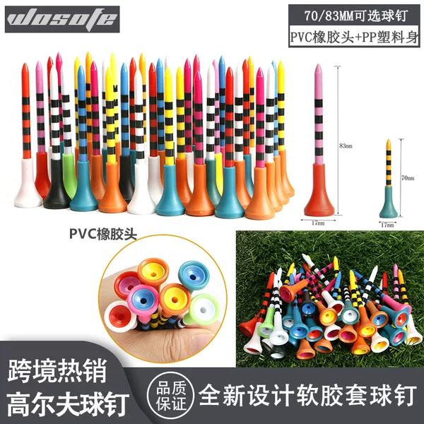 New Golf Supplies Spikes Golftee Ball Holder Colorful Soft Rubber Head Cover Plastic Tee 83mm