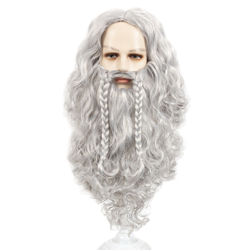 Cosplay Santa Claus wig and beard set, Jesus wig, European and American party long curly wig and beard set Cosplay Santa Claus wig and beard set, Jesus wig, European and American party long curly wig and beard set