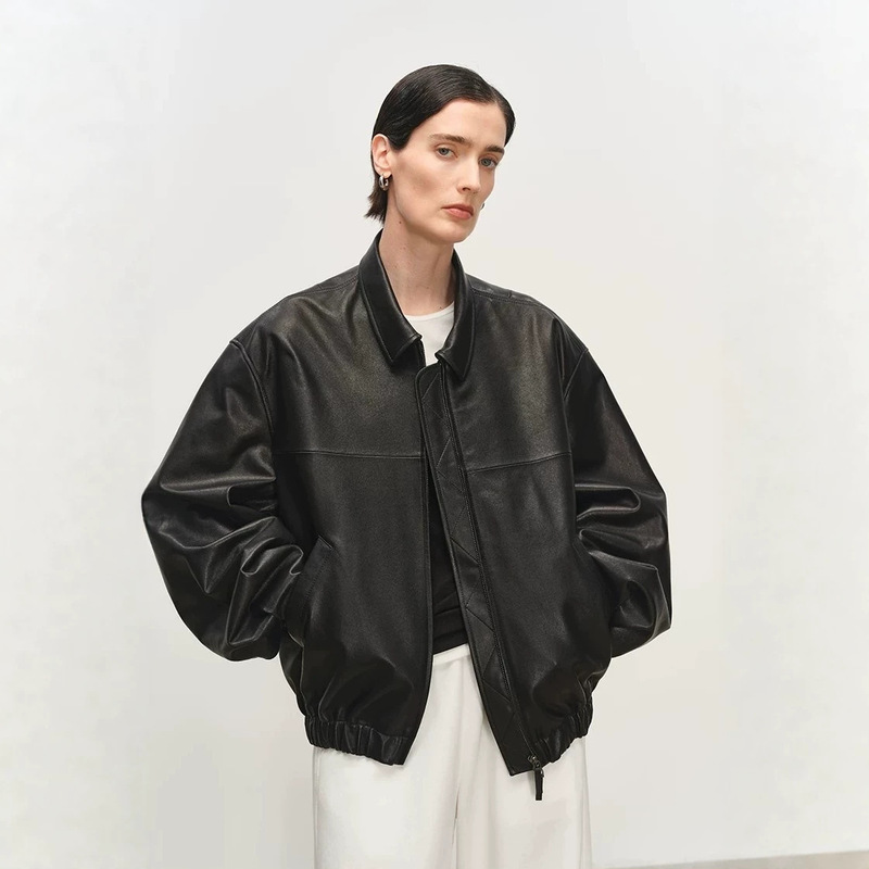 Old Money Style Sheepskin Leather Jacket 2026 Autumn New Cool Black Genuine Leather Coat for Women Casual Top