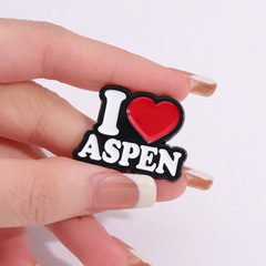 歐美新款高檔合金胸針ins個性潮流愛心I ASPEN英文短句烤漆徽章扣