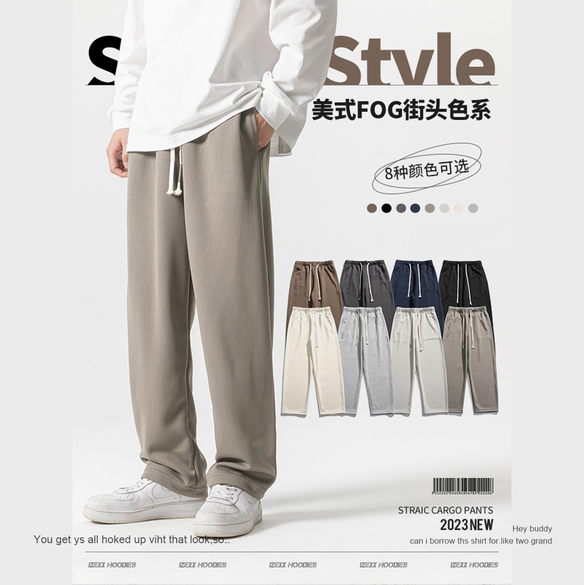 IZEXX otoño pesado color sólido sueltos pantalones casuales rectos de los hombres pantalones de pierna ancha de marca de moda americana Otoño de los hombres