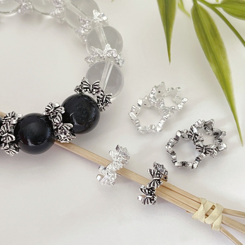 合金古银色百搭蝴蝶大孔隔珠隔片跑环水晶手串编绳diy饰品配件