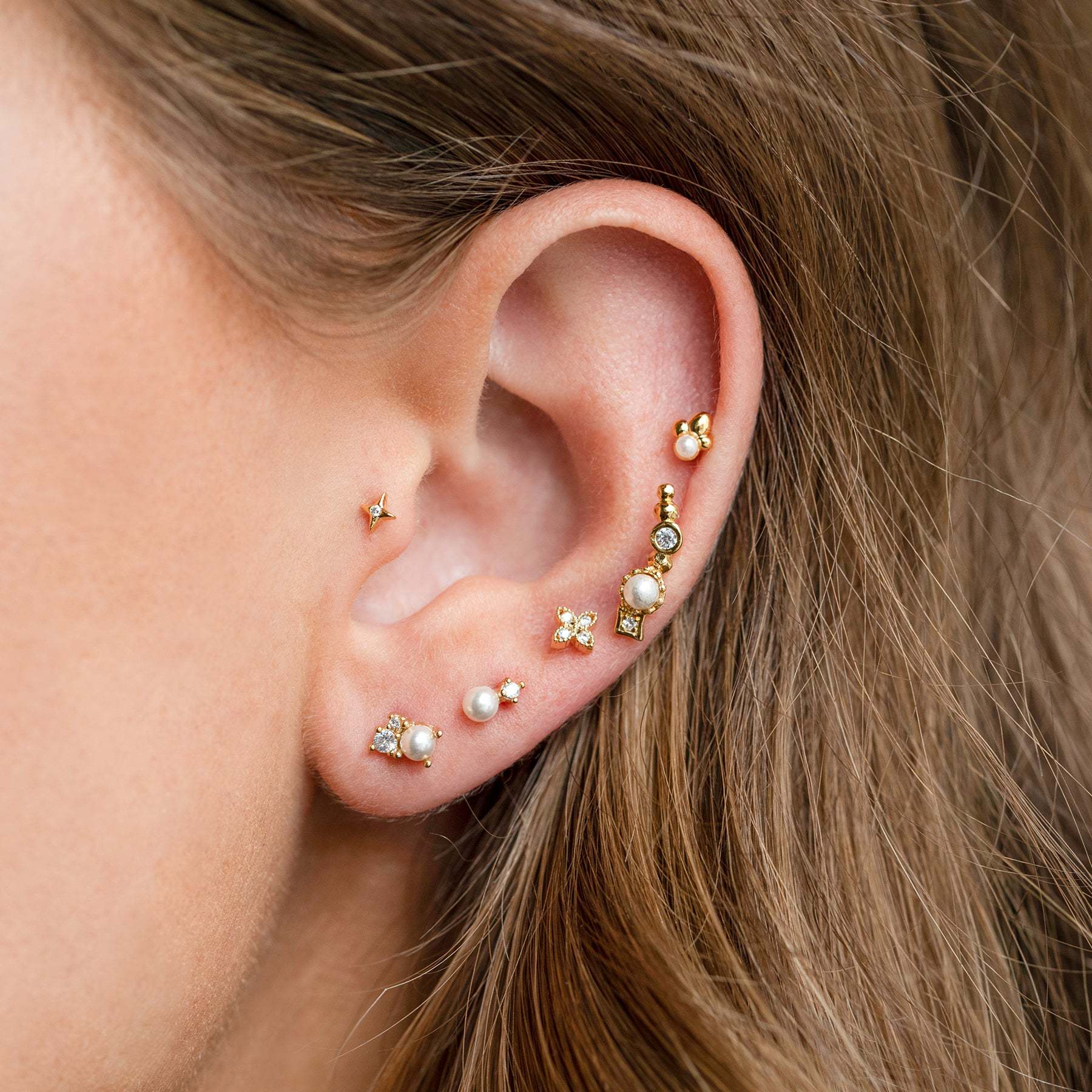 fashion leaf flower geometric symmetrical copper inlaid zircon earrings wholesale