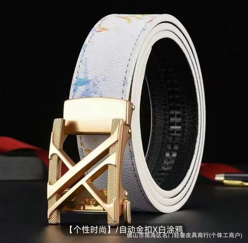 皮带男士新款全卡槽时尚腰带涂鸦商务牛仔裤休闲百搭自动扣网红|undefined