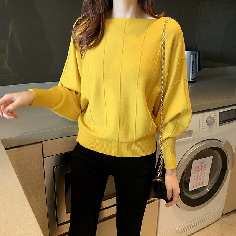 Осень 2021 японский и корейский новый свитер с рукавами «летучая мышь», Женская свободная вязаная нижняя рубашка в ленивом стиле в наличии, женская оптовая продажа