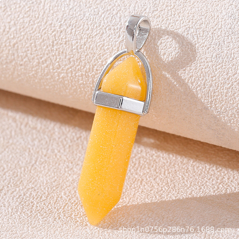 Venta caliente transfronteriza piedra natural amatista cristal rosa colgante de columna hexagonal collar de bala de doble punta colgante único al por mayor