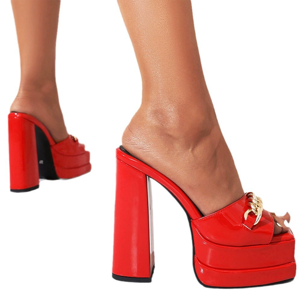 Fashionable metal chain platform, slippers, 2022 collection, punk style
