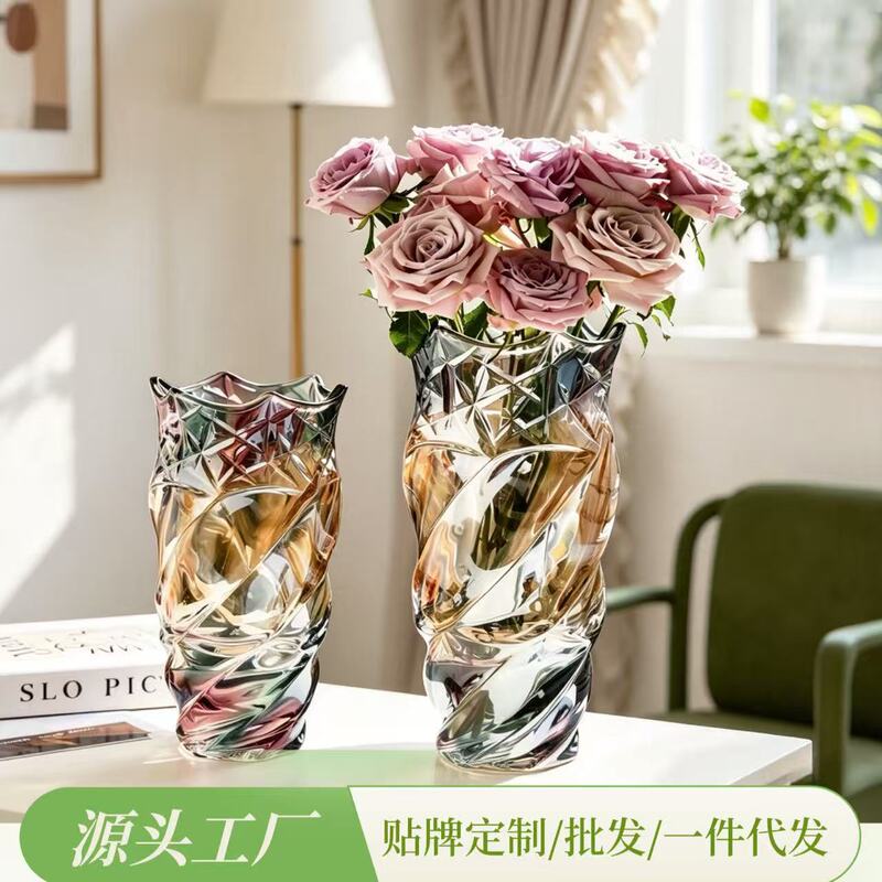 American-style crystal glass vase ornament, high-end luxury for dining table and living room, suitable for water-cultivated flowers like lilies and roses